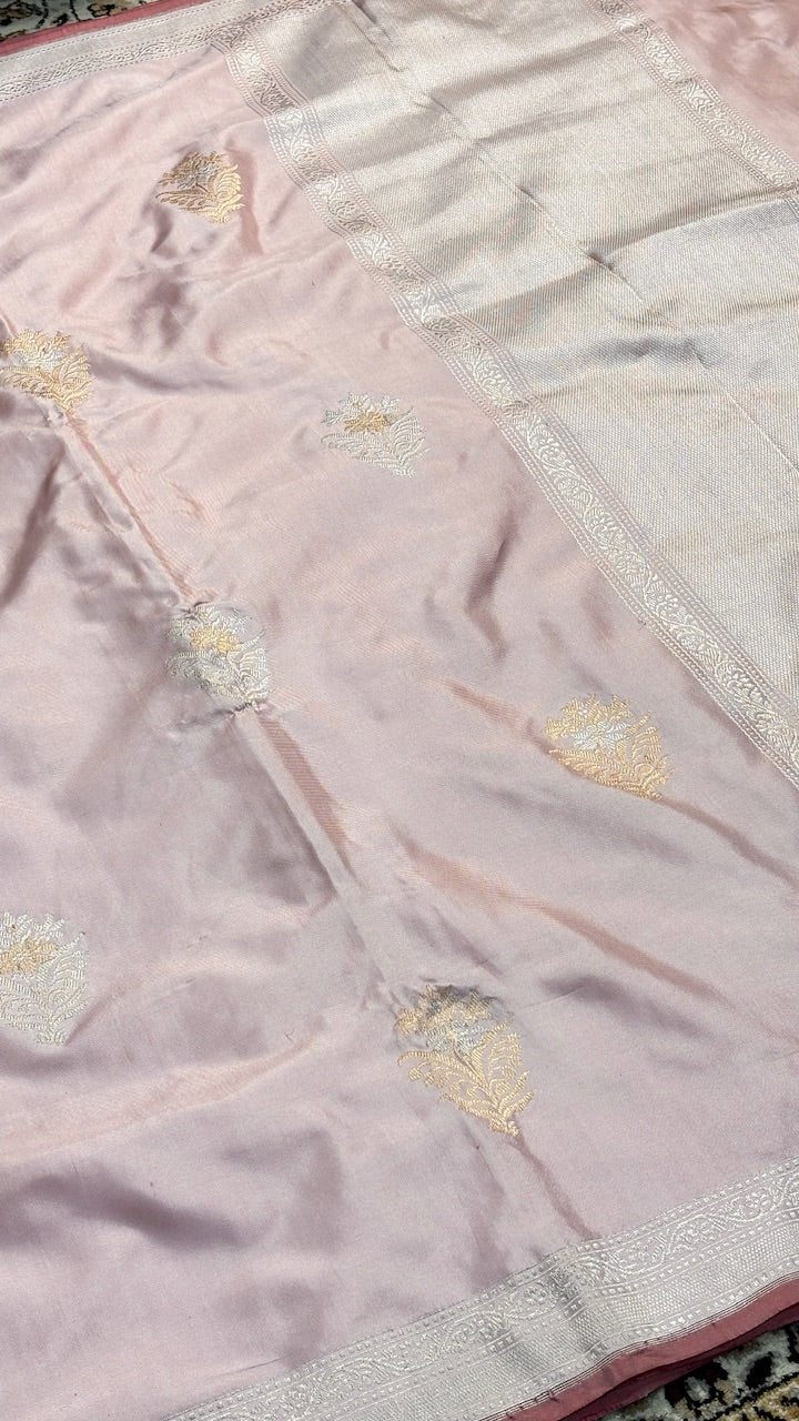 Baby Pink Pure Banarasi Ektara  Silk Handwoven Saree