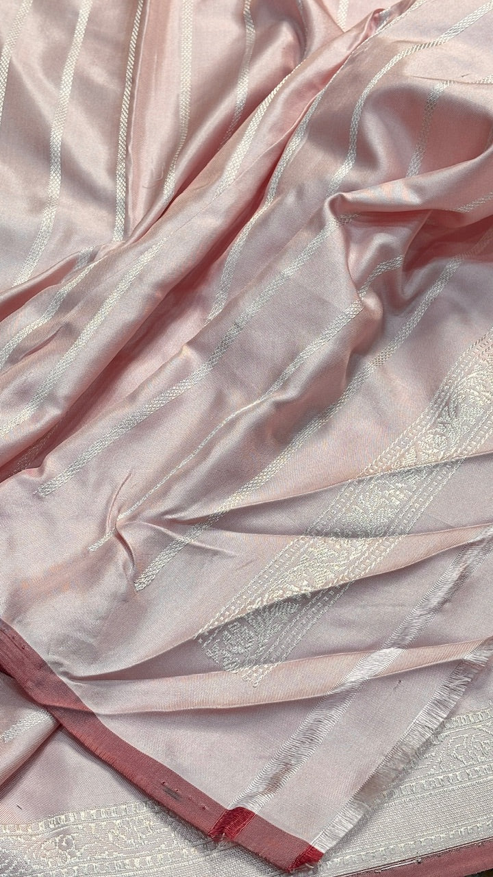 Baby Pink Pure Banarasi Ektara  Silk Handwoven Saree