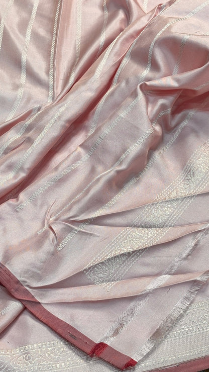 Baby Pink Pure Banarasi Ektara  Silk Handwoven Saree
