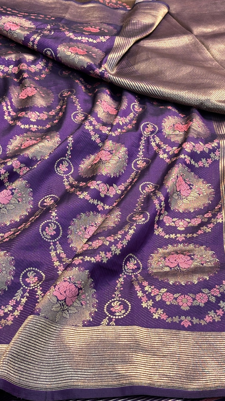 Purple Banarasi  Brocade Silk Saree