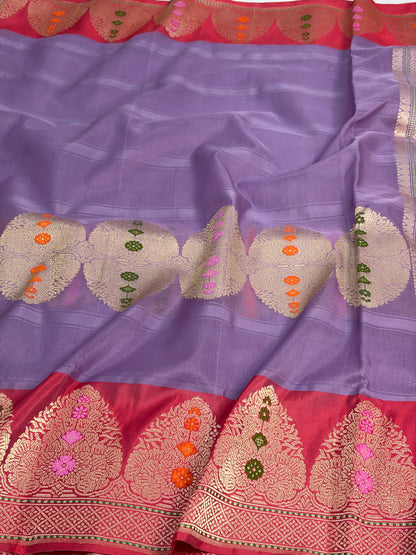 Lavender Handwoven Pure Banarasi Kota Silk Saree with Kadhiyal Border