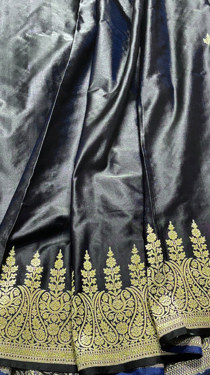 Black Pure Satin Silk Handwoven Banarasi Saree