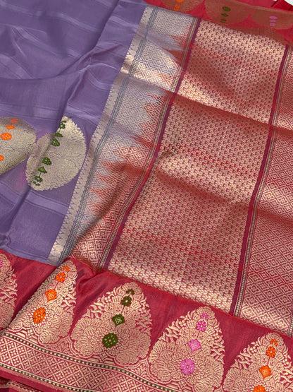 Lavender Handwoven Pure Banarasi Kota Silk Saree with Kadhiyal Border
