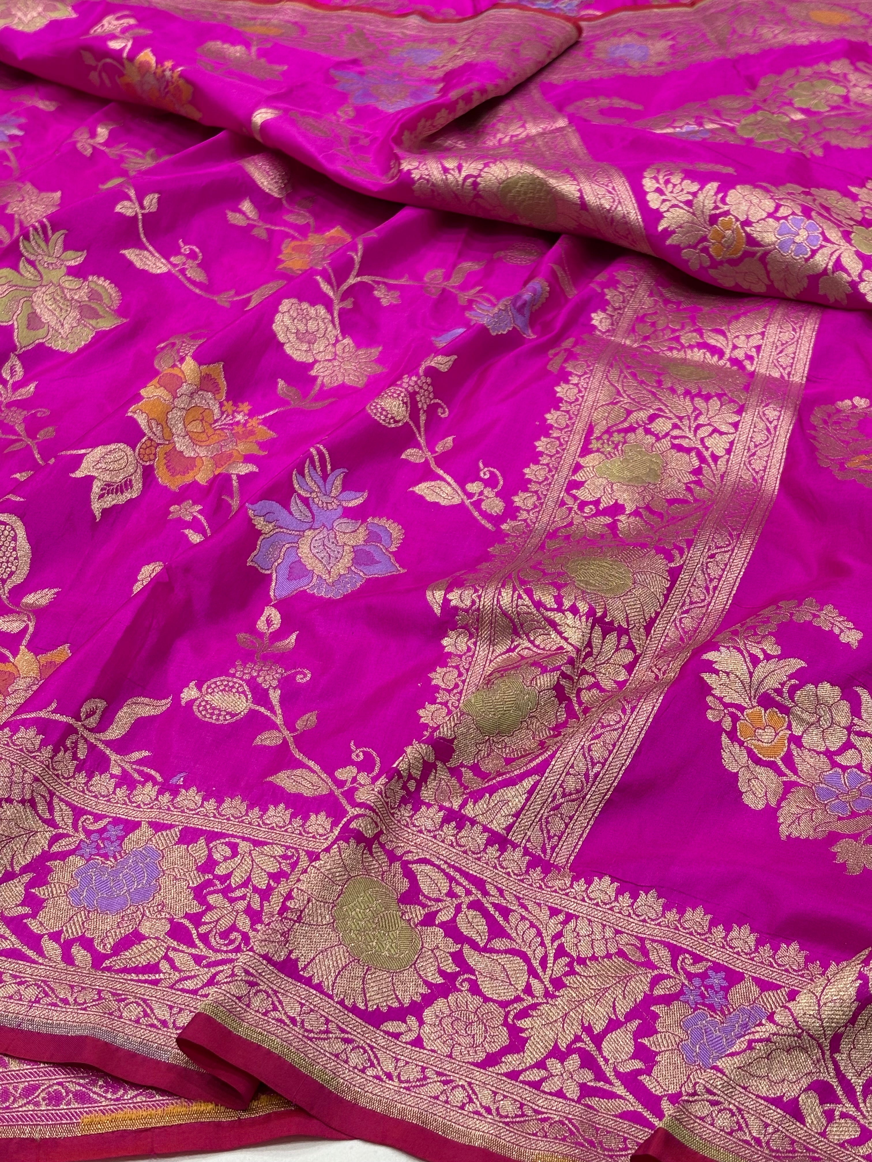 Hot Pink Pure Banarasi Katan Silk Saree
