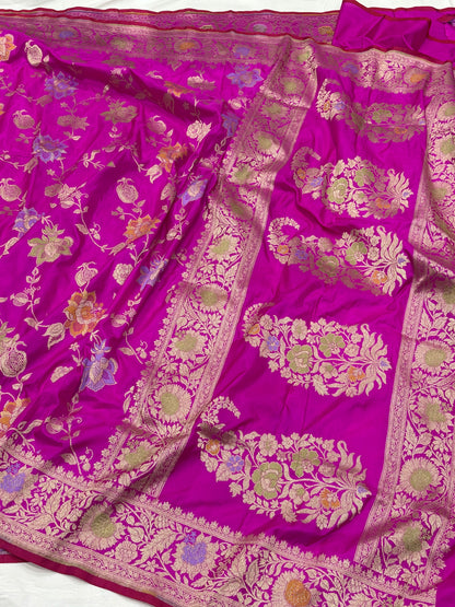 Hot Pink Pure Banarasi Katan Silk Saree
