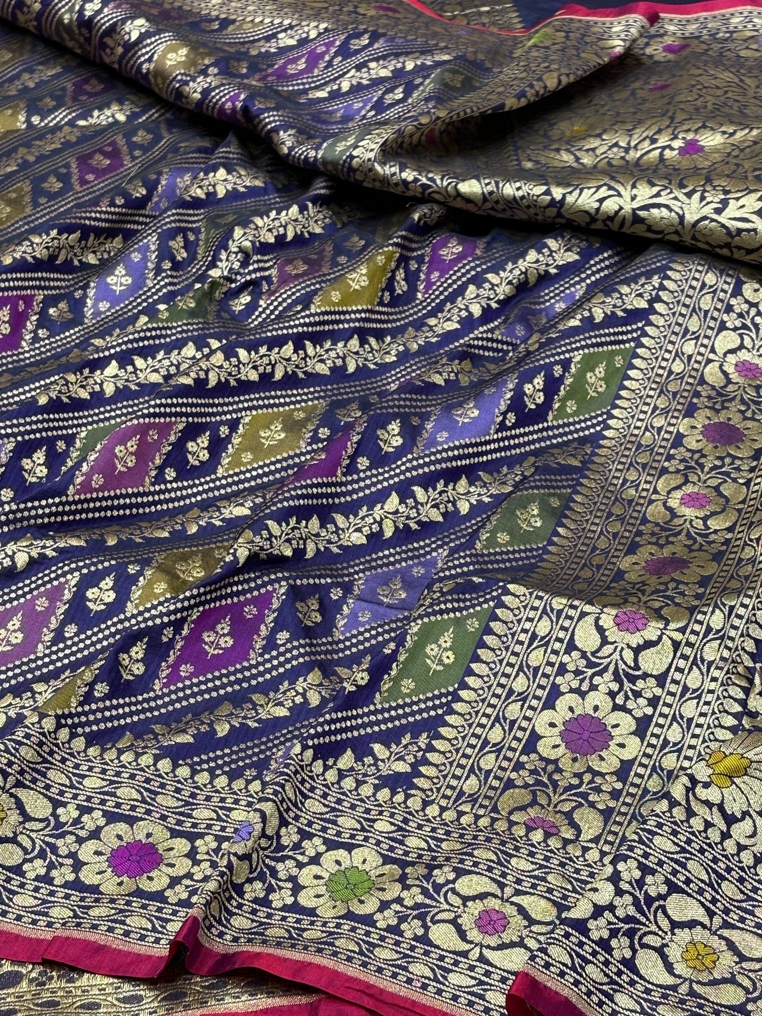 Midnight Blue Pure Banarasi Katan Silk Saree