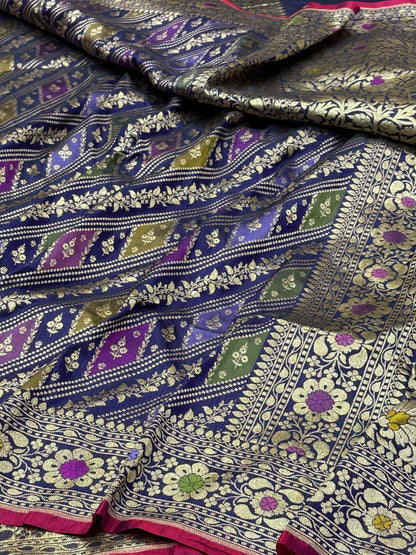 Midnight Blue Pure Banarasi Katan Silk Saree