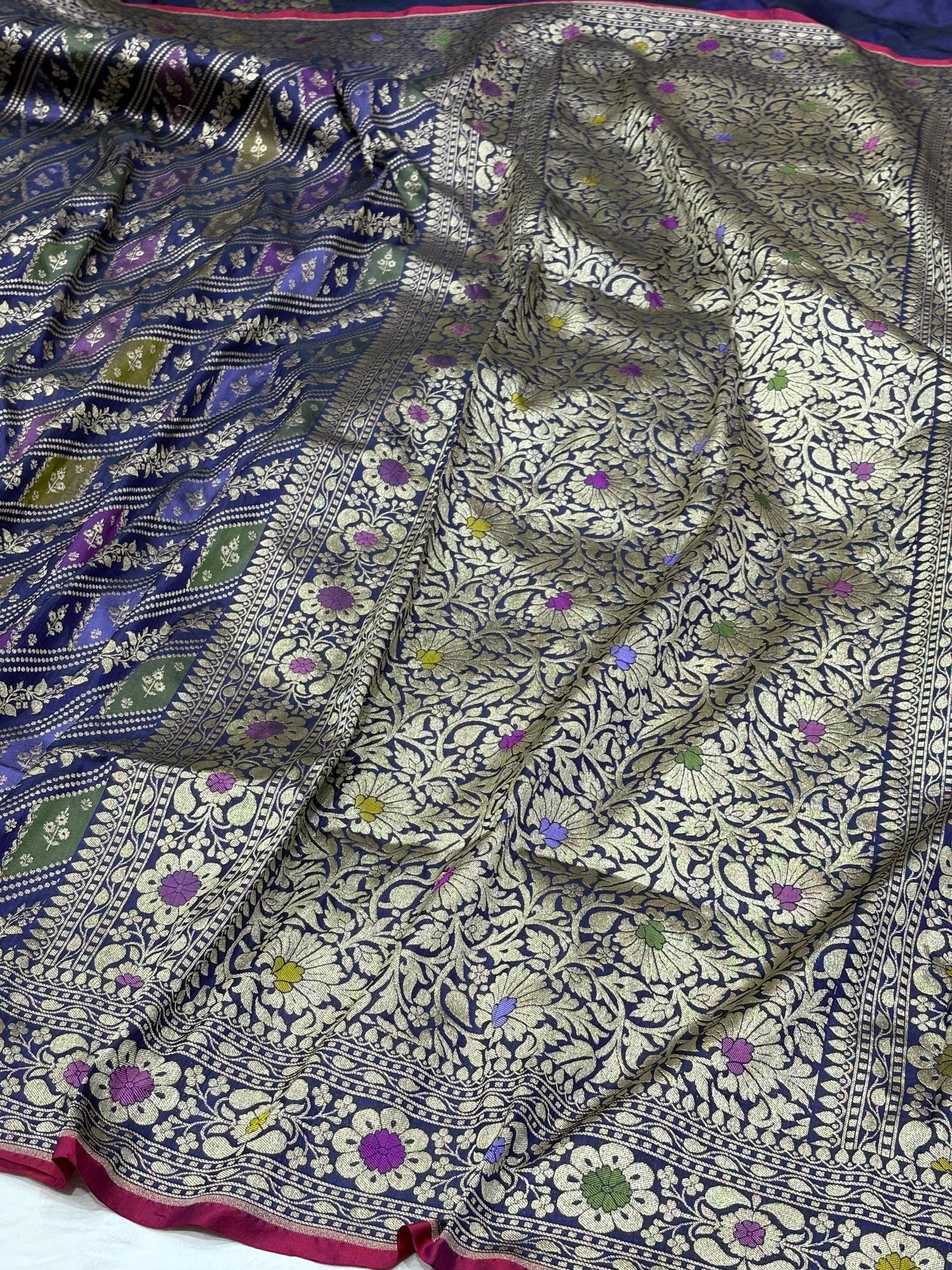 Midnight Blue Pure Banarasi Katan Silk Saree