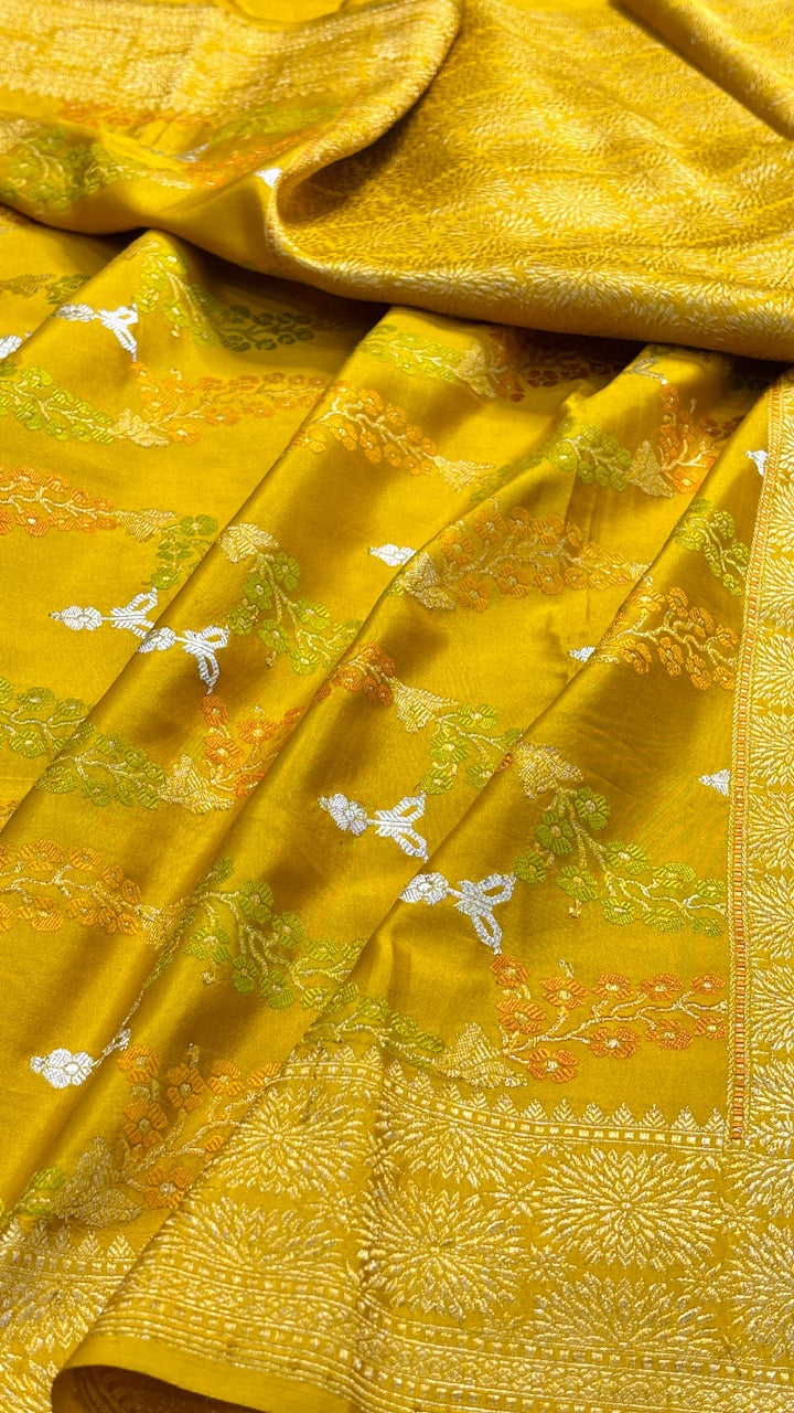 Mango Yellow Pure Banarasi Rangkaat Silk Handloom Saree