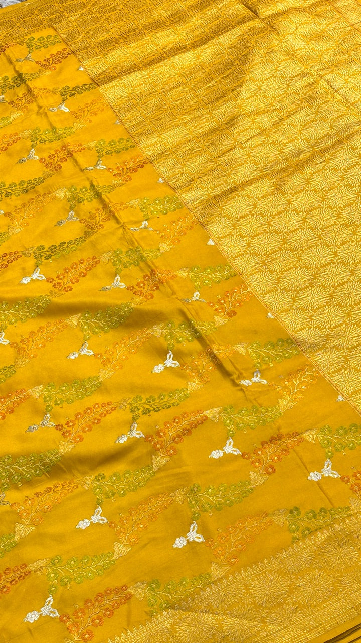 Mango Yellow Pure Banarasi Rangkaat Silk Handloom Saree
