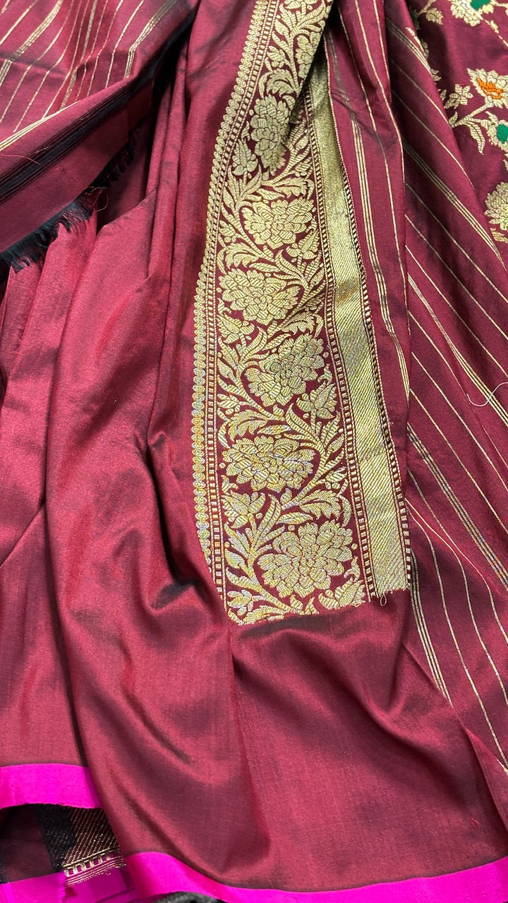 Wine Pure Banarasi Rangkaat Silk Handloom Saree