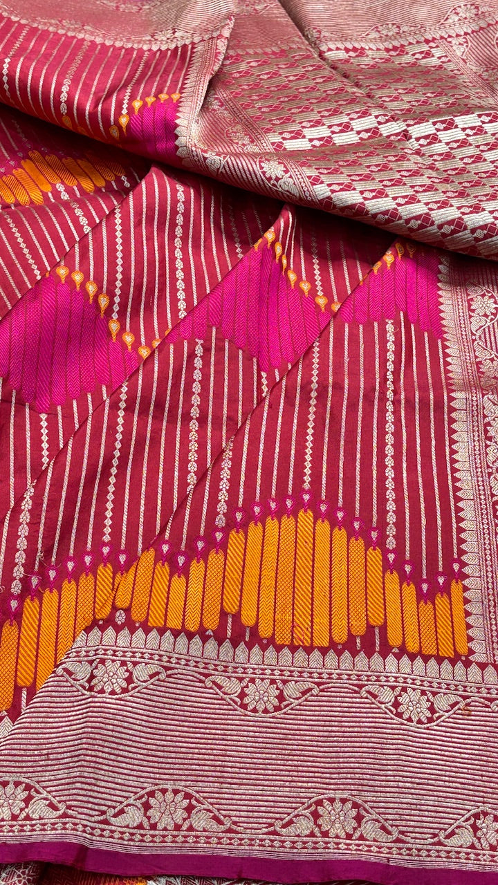 Red Pure Banarasi Rangkaat Silk Handloom Saree