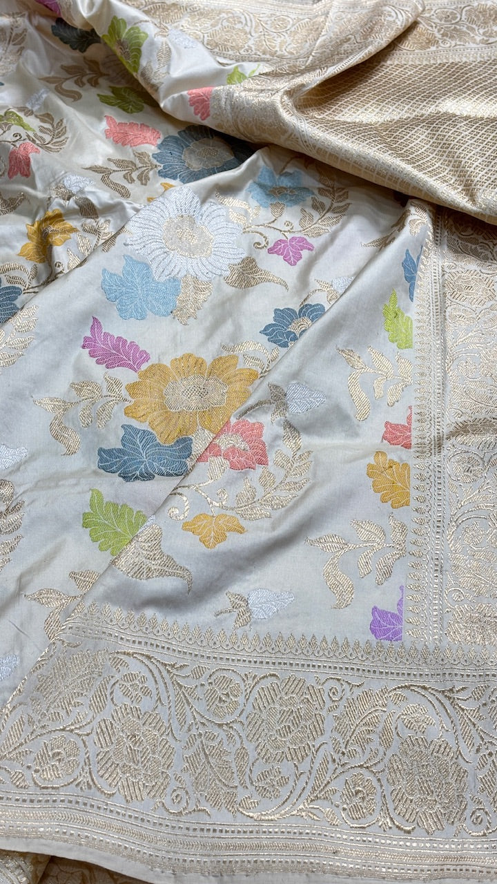Ivory Pure Banarasi Silk Handloom Saree