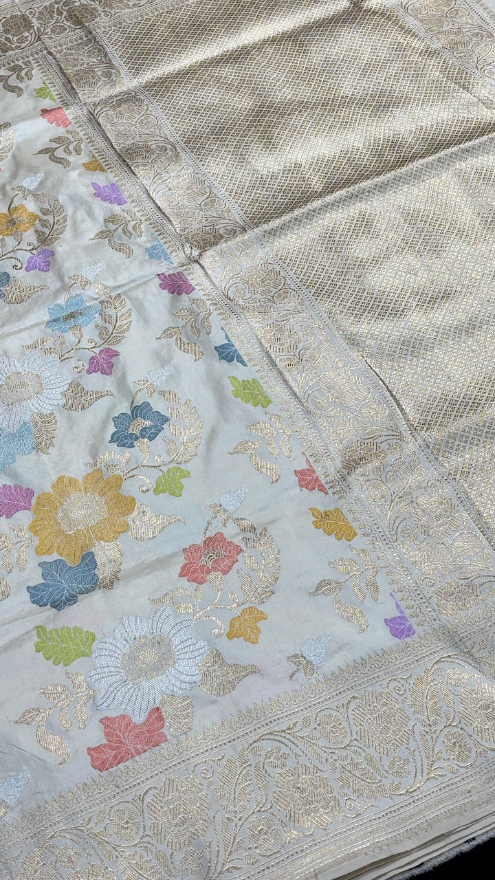 Ivory Pure Banarasi Silk Handloom Saree