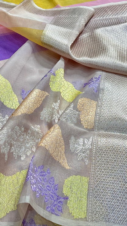 Baby Pink Banarasi Kora Silk Handwoven Saree