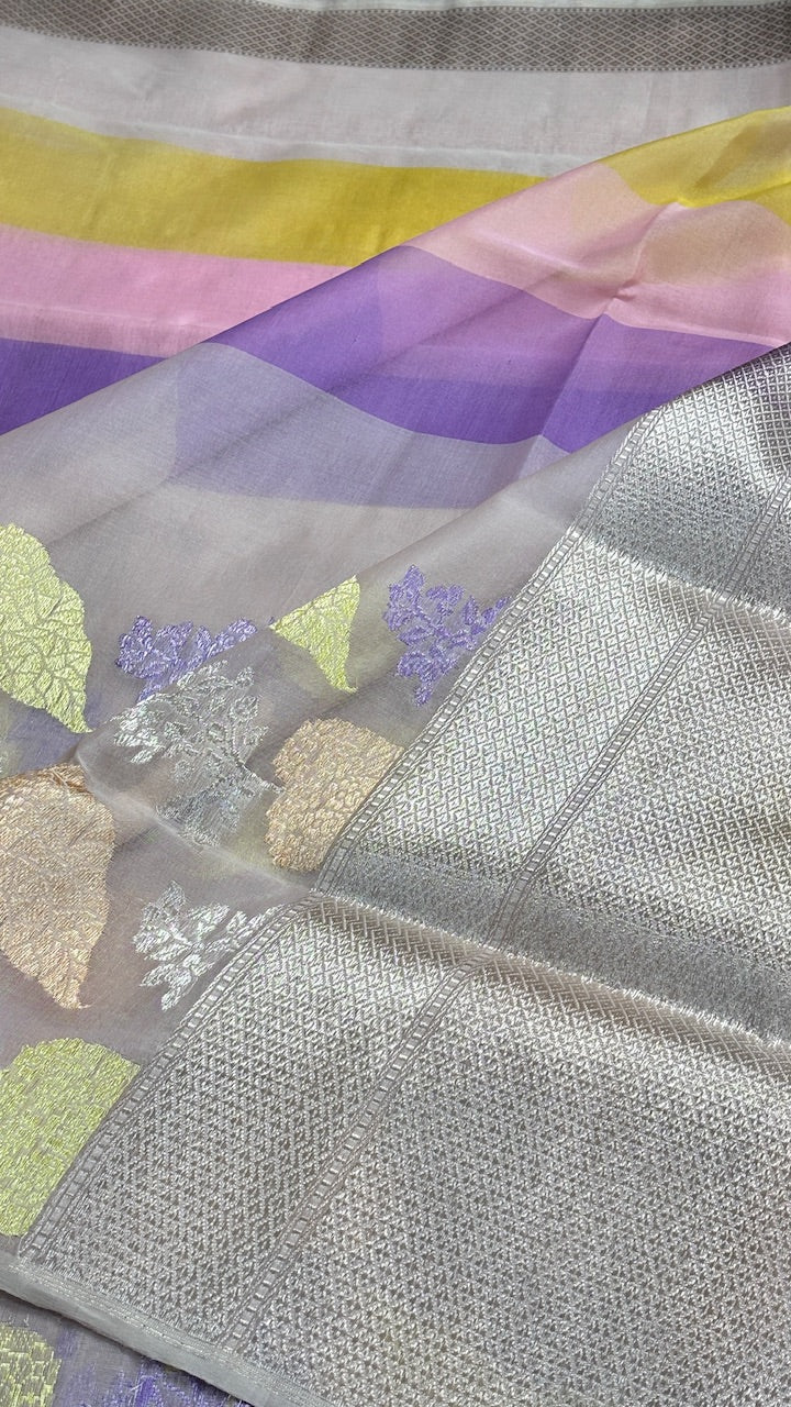 Baby Pink Banarasi Kora Silk Handwoven Saree