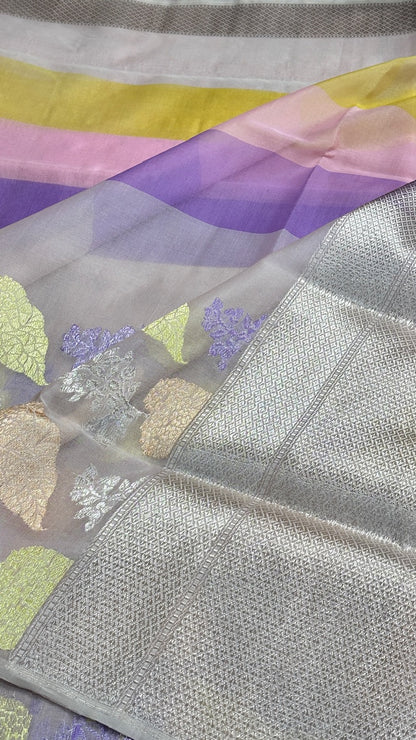 Baby Pink Banarasi Kora Silk Handwoven Saree