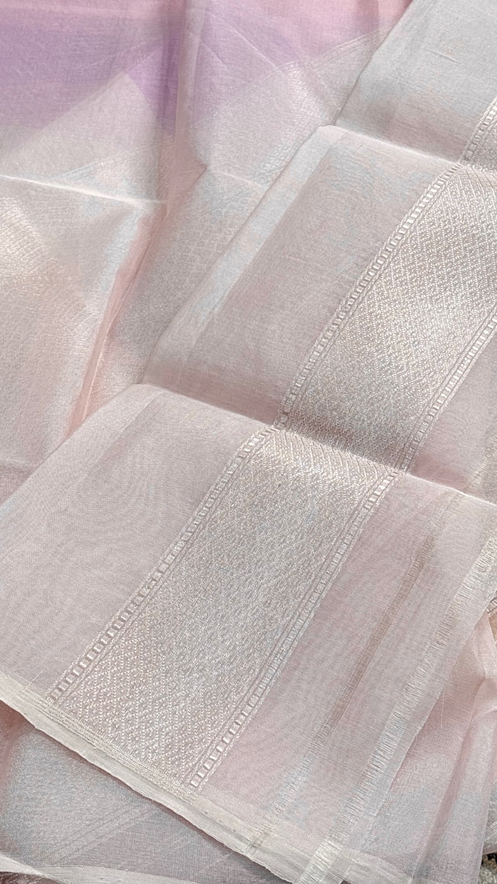 Baby Pink Banarasi Kora Silk Handwoven Saree