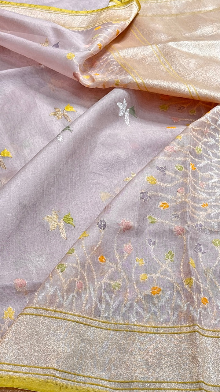 Baby Pink Banarasi Kora Silk Handwoven Saree