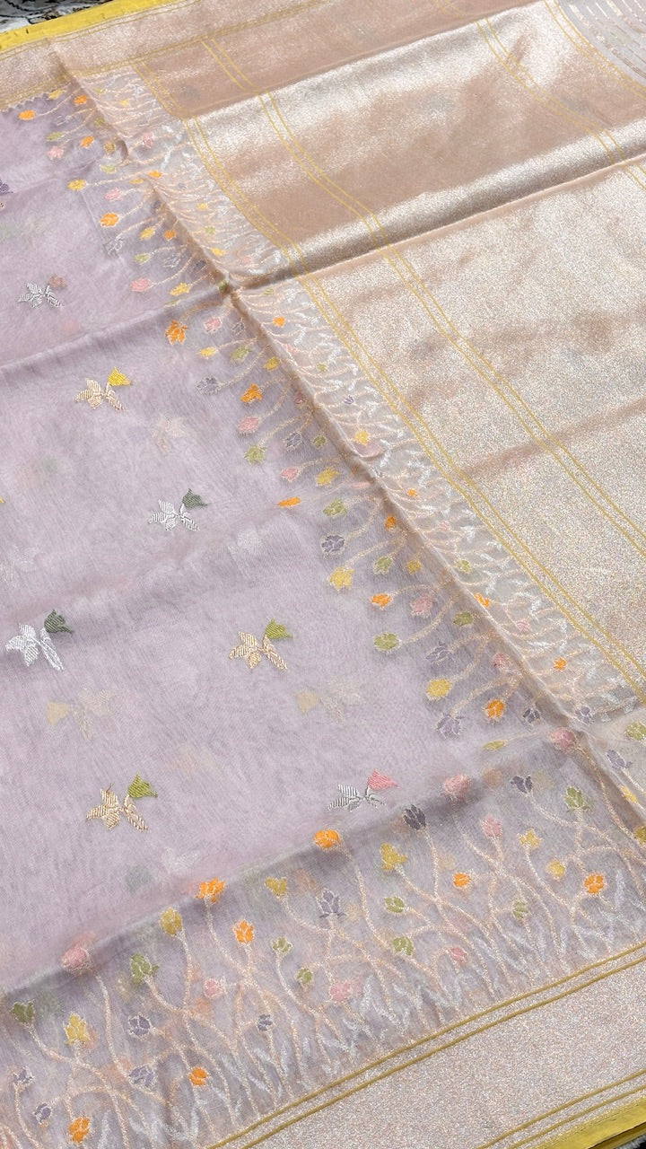 Baby Pink Banarasi Kora Silk Handwoven Saree