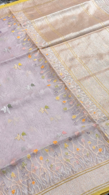 Baby Pink Banarasi Kora Silk Handwoven Saree