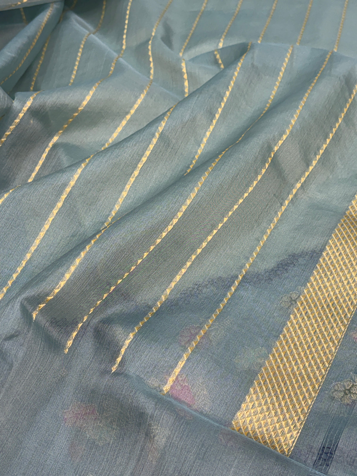 Sea Green Handwoven Pure Banarasi Kora Silk Saree with Sage Grey Border