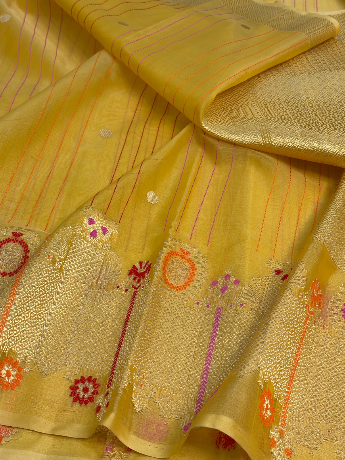 Yellow Handwoven Pure BANARASI Kora Silk Saree