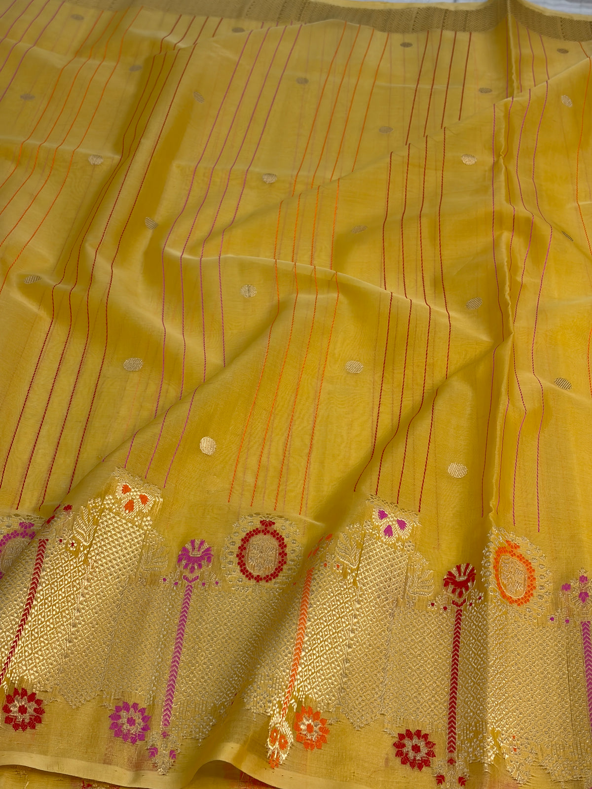 Yellow Handwoven Pure BANARASI Kora Silk Saree