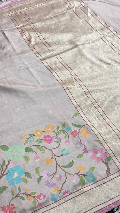 Ivory Pure Banarasi Ektara  Silk Handwoven Saree
