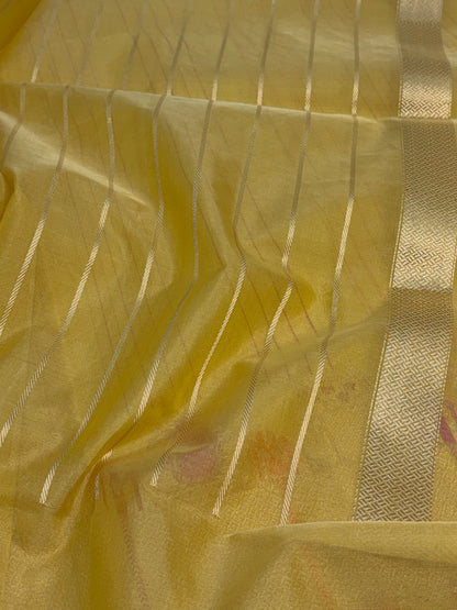 Yellow Handwoven Pure BANARASI Kora Silk Saree