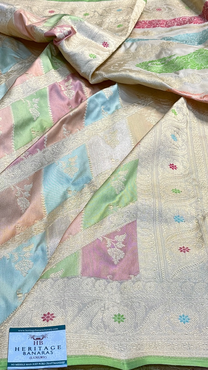 Ivory Pure Banarasi Rangkaat Silk Handloom Saree
