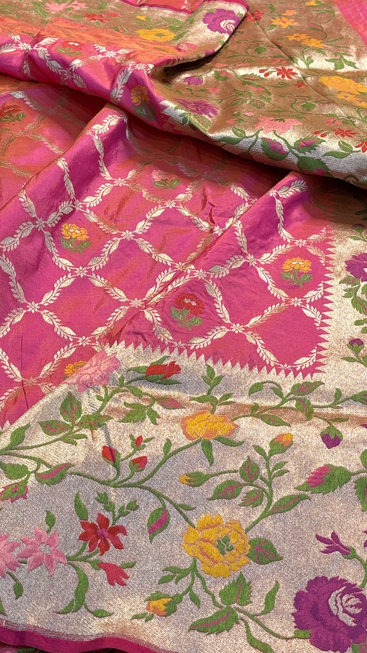 Peach Pink Pure Banarasi Silk Handloom Saree
