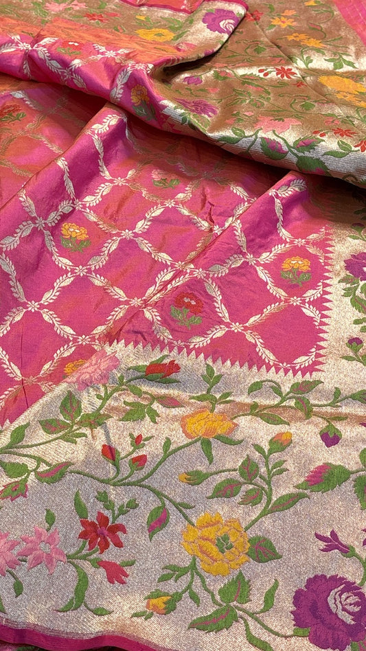 Peach Pink Pure Banarasi Silk Handloom Saree