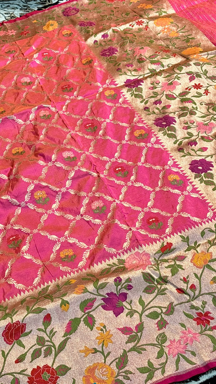 Peach Pink Pure Banarasi Silk Handloom Saree
