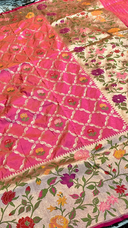 Peach Pink Pure Banarasi Silk Handloom Saree