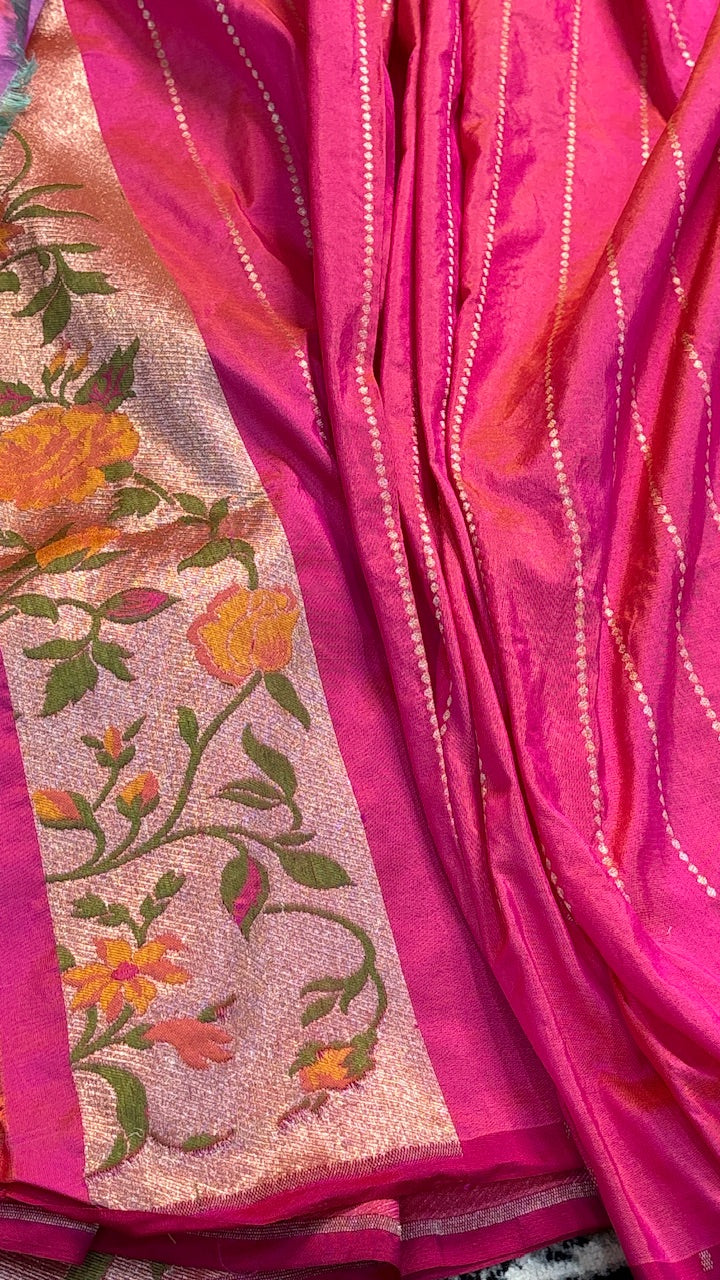 Peach Pink Pure Banarasi Silk Handloom Saree