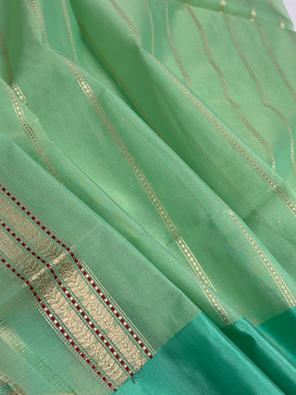 Aqua Turquoise Green Handwoven Pure BANARSI Kora Silk Saree