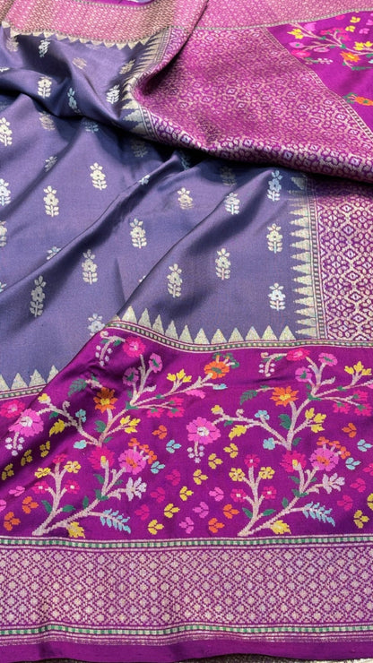 Lavender Pure Banarasi Ektara  Silk Handwoven Saree