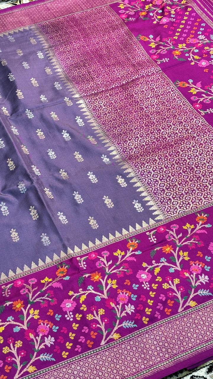Lavender Pure Banarasi Ektara  Silk Handwoven Saree