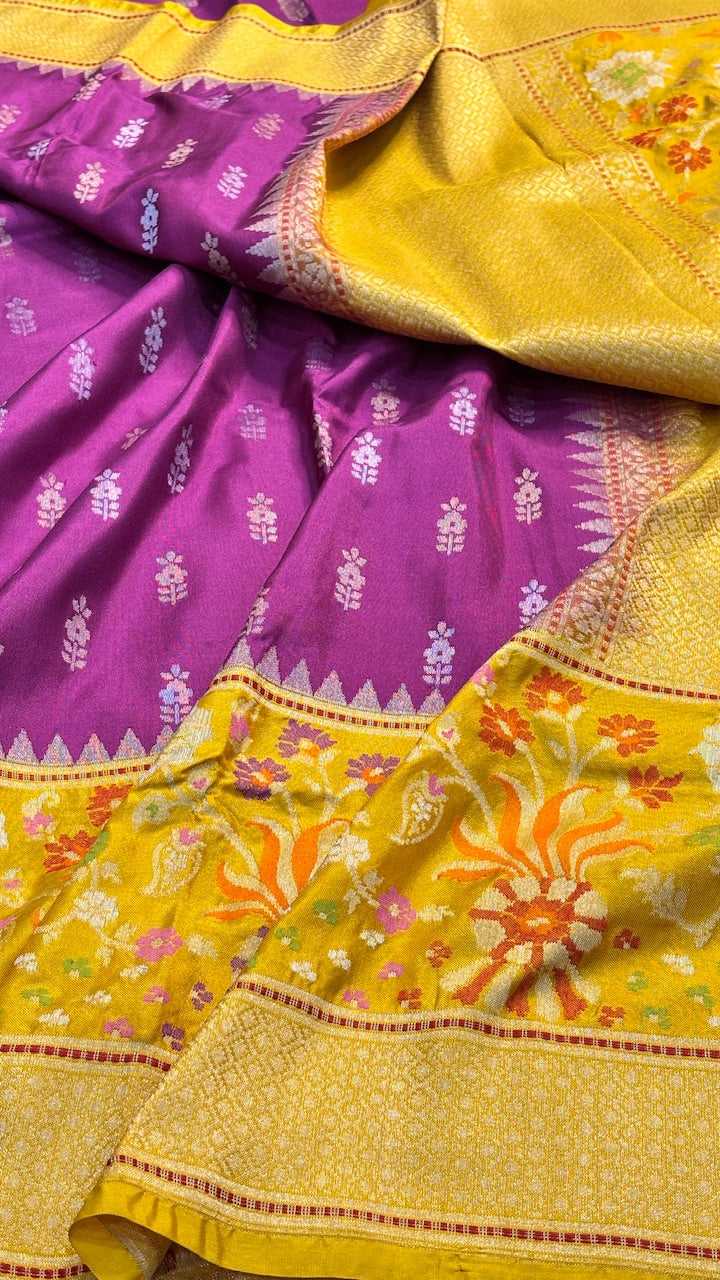 Magenta Pink Pure Banarasi Ektara  Silk Handwoven Saree