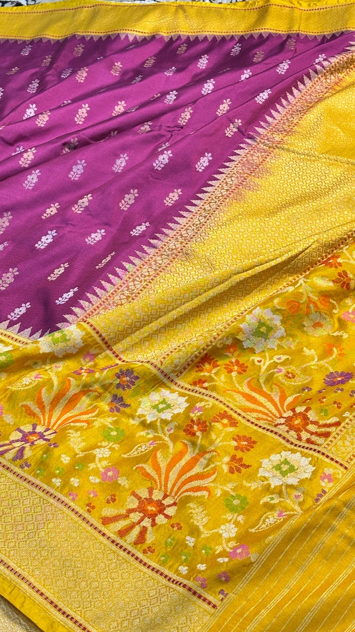 Magenta Pink Pure Banarasi Ektara  Silk Handwoven Saree
