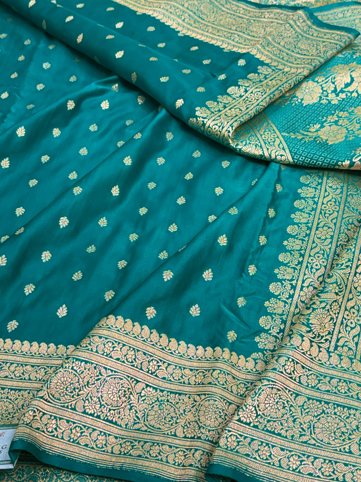 Persian Teal Green Handwoven Pure BANARSI Satin Silk Saree