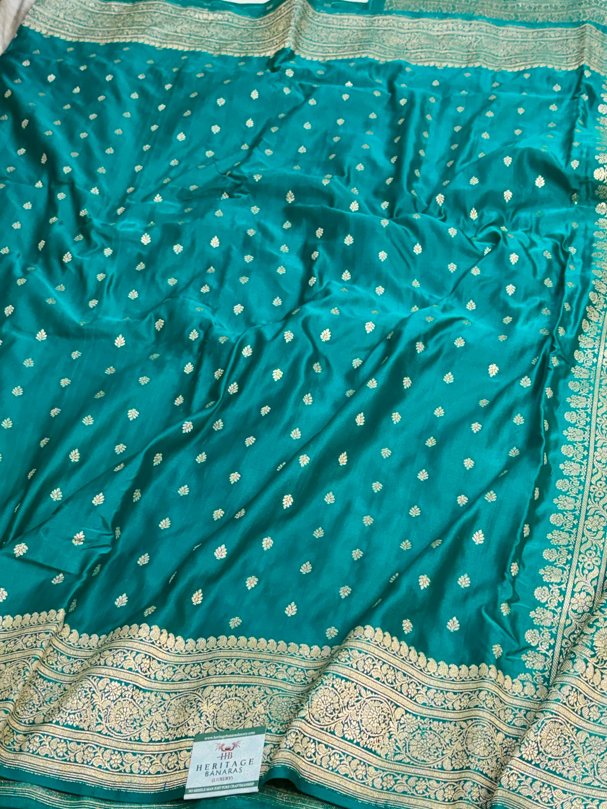 Persian Teal Green Handwoven Pure BANARSI Satin Silk Saree