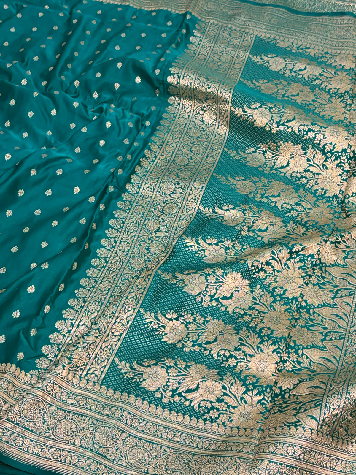 Persian Teal Green Handwoven Pure BANARSI Satin Silk Saree