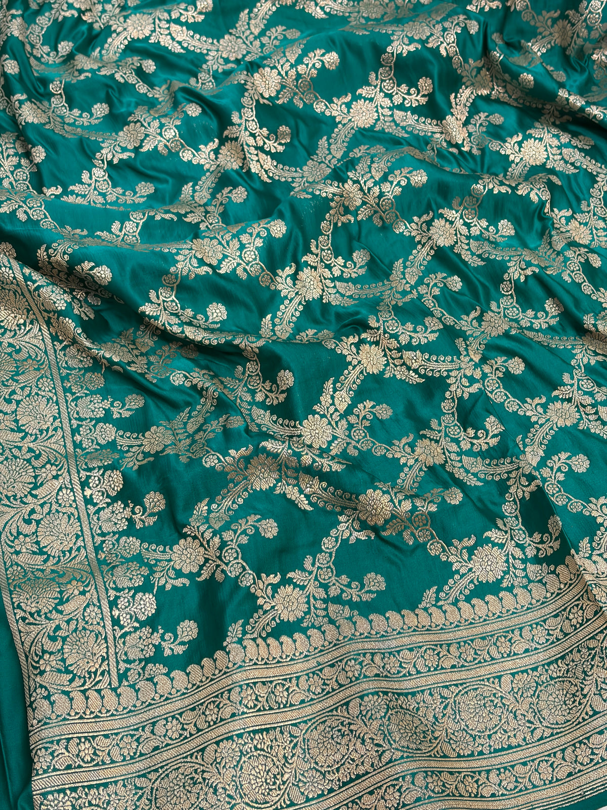 Persian Teal Green Handwoven Pure BANARSI Satin Silk Saree