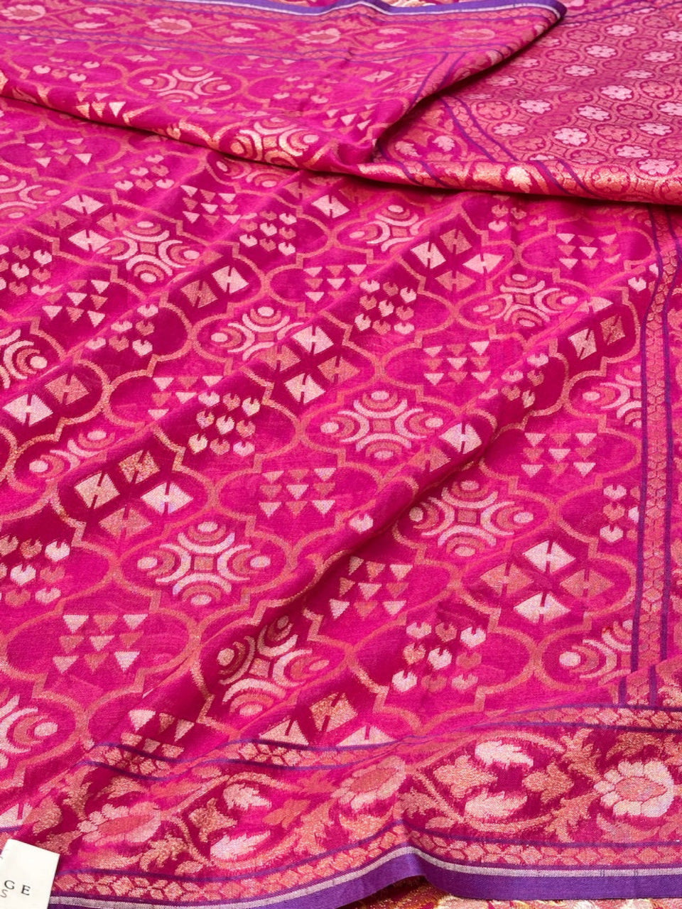 Rani Pink Silk Jamdani Saree with Zari Weaves