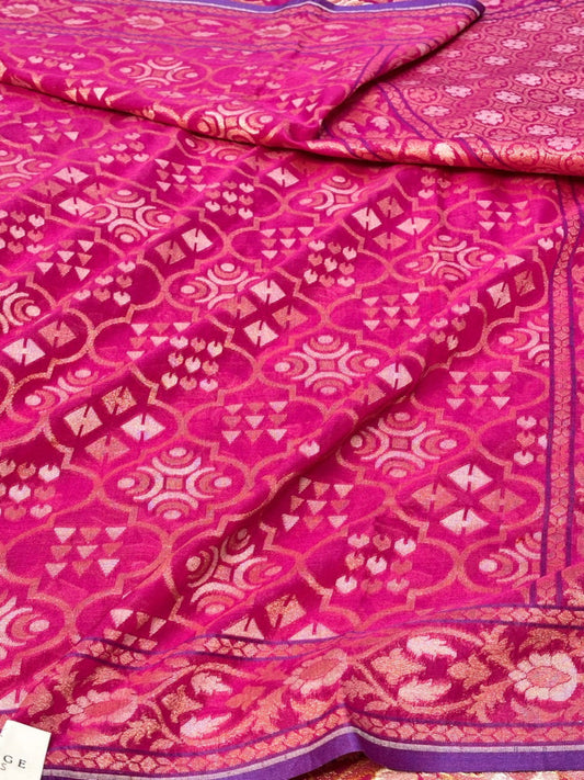 Rani Pink Silk Jamdani Saree with Zari Weaves