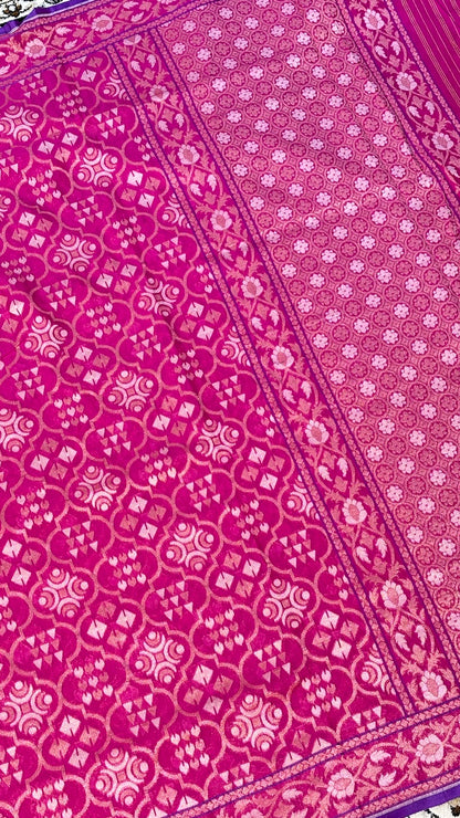 Rani Pink Silk Jamdani Saree with Zari Weaves