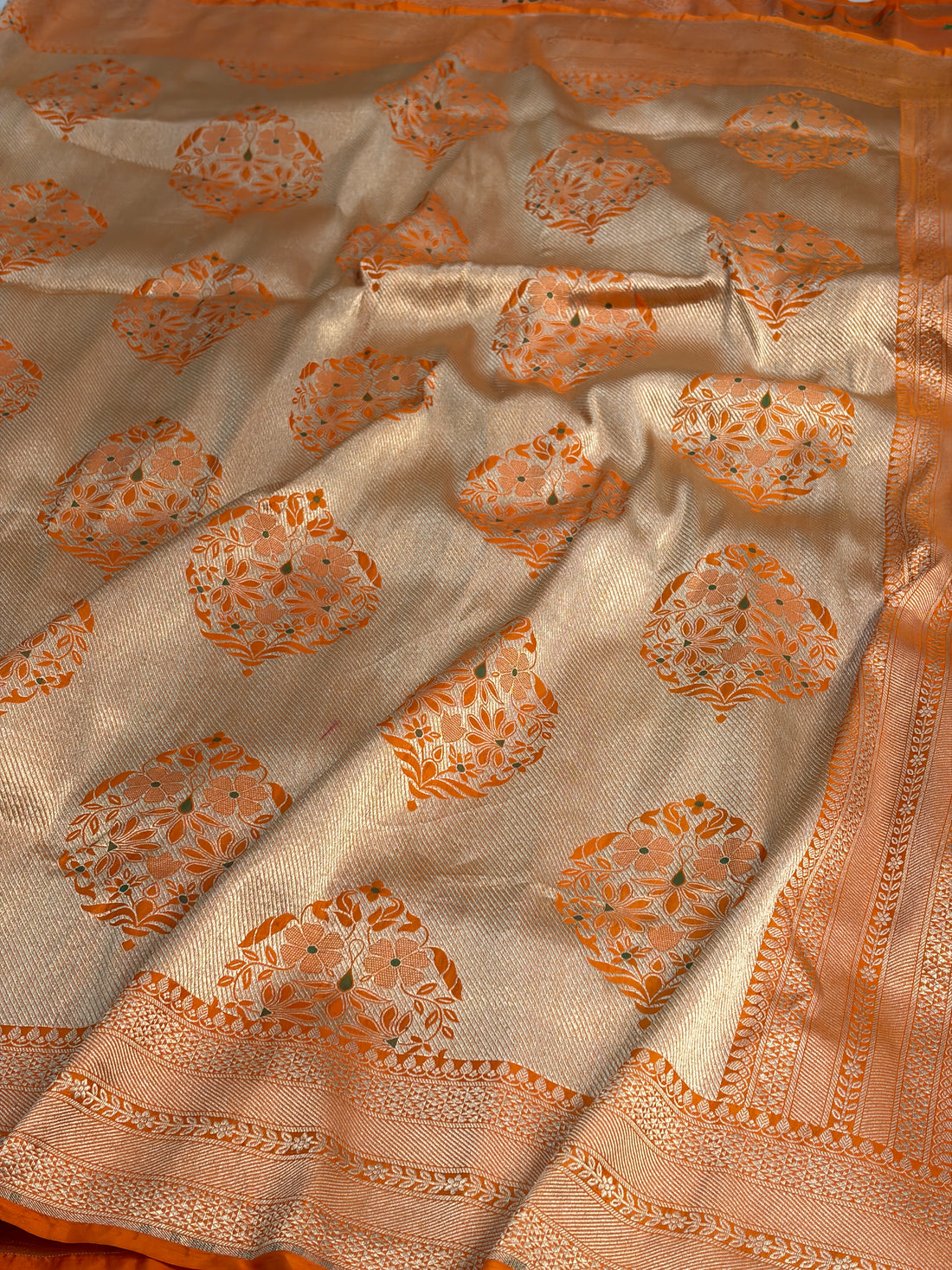 Fanta Orange Pure BANARASI Brocade Katan Silk Saree