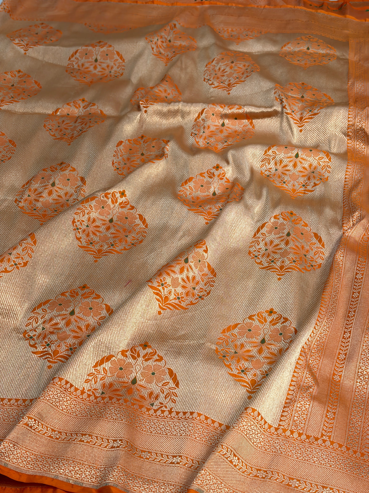 Fanta Orange Pure BANARASI Brocade Katan Silk Saree